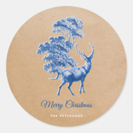 Elegant Kraft Paper Blue Dee in Forest Runder Aufkleber