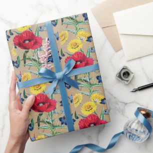 Elegant Kraft Paper Poppies Frühlingsblumen Geschenkpapier