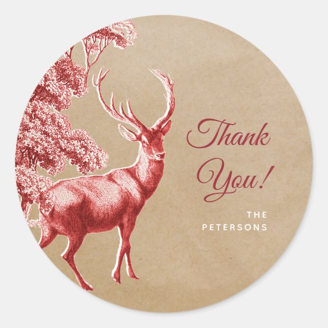 Elegant Kraft Paper Red Deer Vielen Dank Familienn Runder Aufkleber (Vorderseite)
