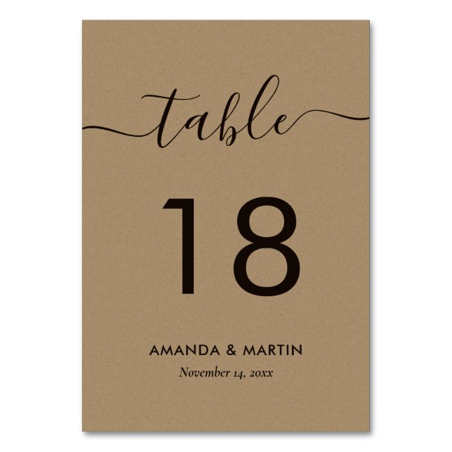 Elegant Kraft Paper Wedding Tischnummer (Vorderseite)