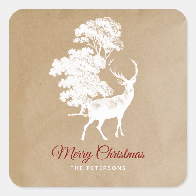 Elegant Kraft Paper White Dee in Forest Quadratischer Aufkleber (Vorderseite)