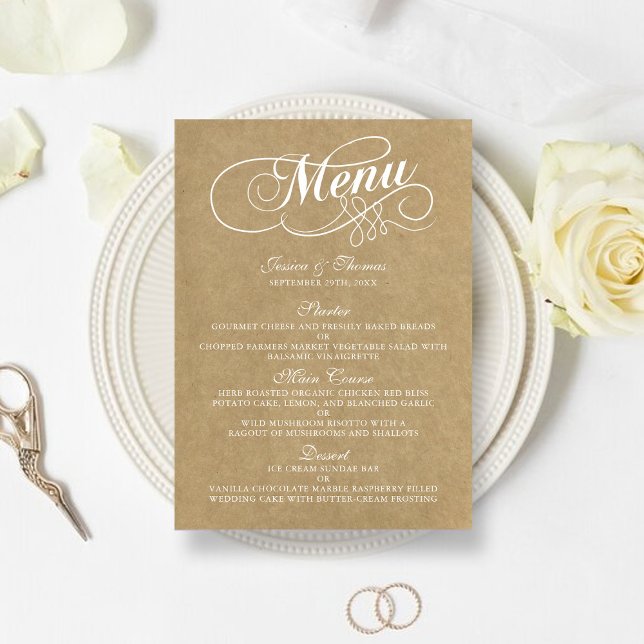 Elegant Kraft Wedding Menu Vorlagen (Von Creator hochgeladen)