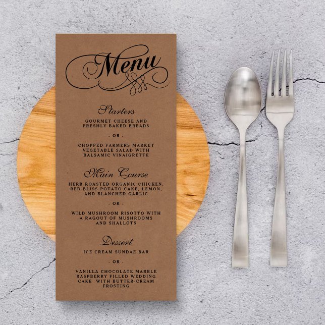 Elegant Kraft Wedding Menu Vorlagen (Von Creator hochgeladen)
