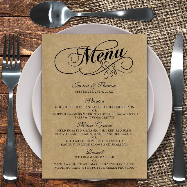 Elegant Kraft Wedding Menu Vorlagen (Von Creator hochgeladen)