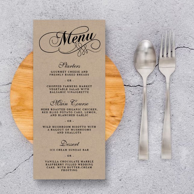 Elegant Kraft Wedding Menu Vorlagen (Von Creator hochgeladen)