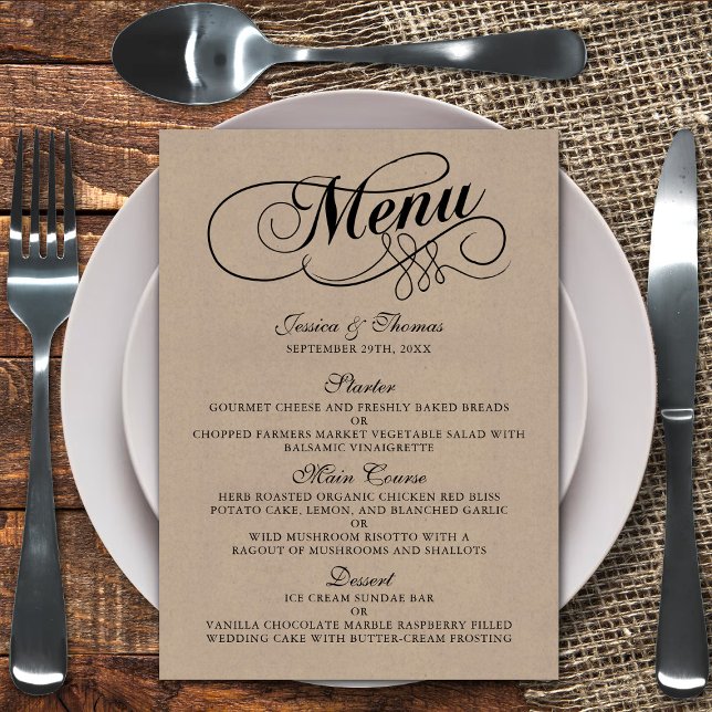 Elegant Kraft Wedding Menu Vorlagen (Von Creator hochgeladen)