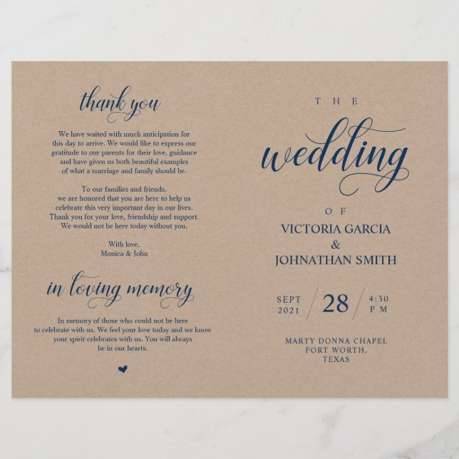 Elegant Kraft Wedding Zeremony Foldable Program (Vorderseite)