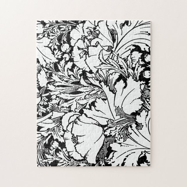 Elegant kühl Schwarz & Weiß Poppy Floral (Vertikal)