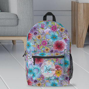 Elegant künstlerisch lebendig floral Hand Gezeichn Bedruckter Rucksack