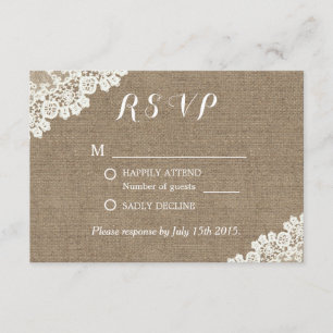 Elegant Lace Corner Burlap Wedding RSVP Karte