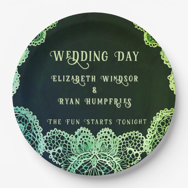 Elegant Lace" Einladung zur Hochzeit Pappteller (Vorderseite)