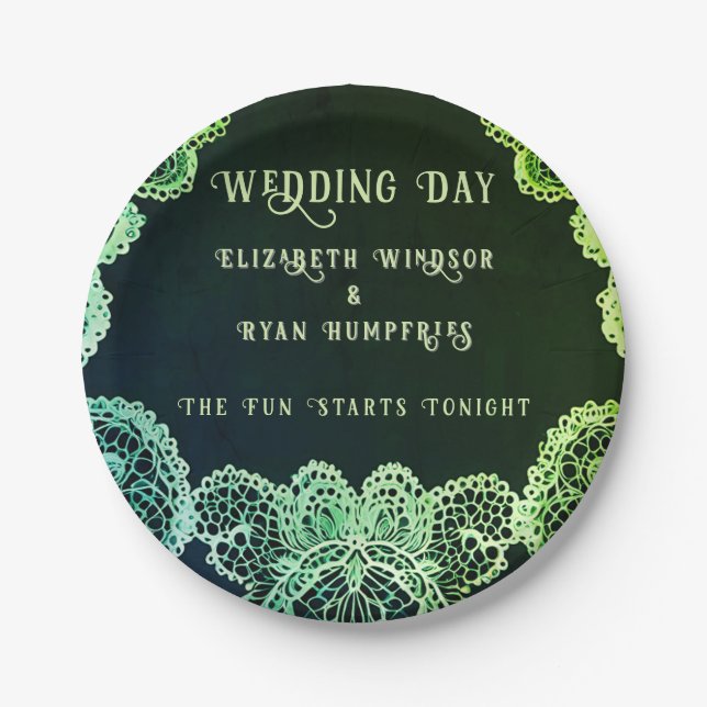 Elegant Lace" Einladung zur Hochzeit Pappteller (Vorderseite)