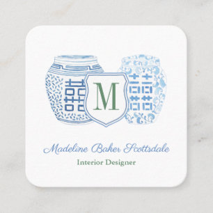 Elegant Lady Chinoiserie Monogram Quadratische Visitenkarte