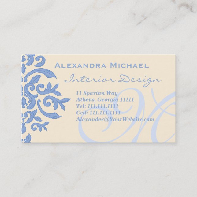 Elegant Lady Designer's Blue and Cream Visitenkarte (Vorderseite)