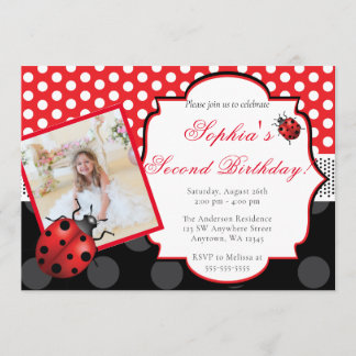 Elegant Ladybug Polka dot Birthday Einladung
