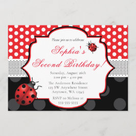 Elegant Ladybug Polka dot Birthday Einladung