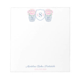 Elegant Ladys Pink Peonies Navy Blue Monogram Notizblock