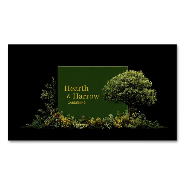 Elegant Landscape Tree Black Gold Frame Botanical Magnetische Visitenkarte (Vorderseite)