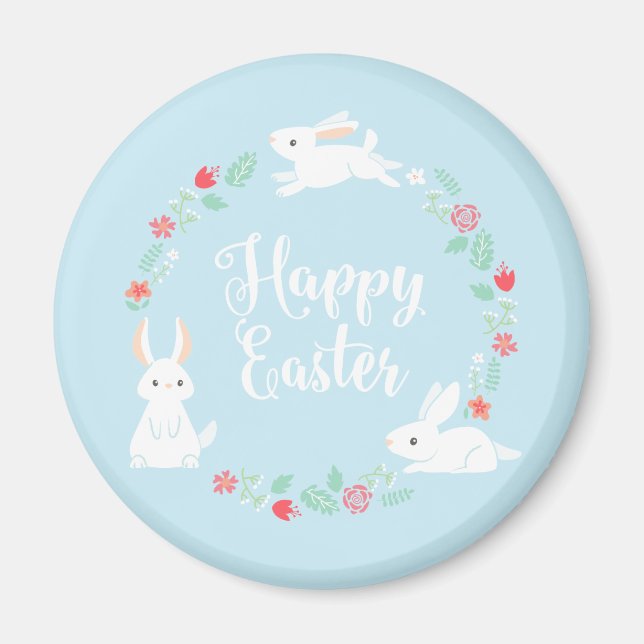 Elégant lapin de Pâques Floral | Magnet (Devant)