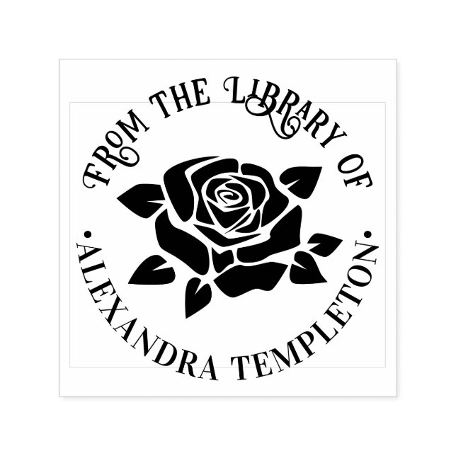 Elegant Large Rose Bloom #3 Library Book Name Permastempel (Design)
