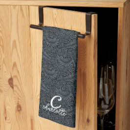 Elegant Larkspur von William Morris, Monogram Dark Geschirrtuch