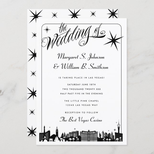 Elegant Las Vegas Strip Skyline Wedding Einladung (Vorne/Hinten)