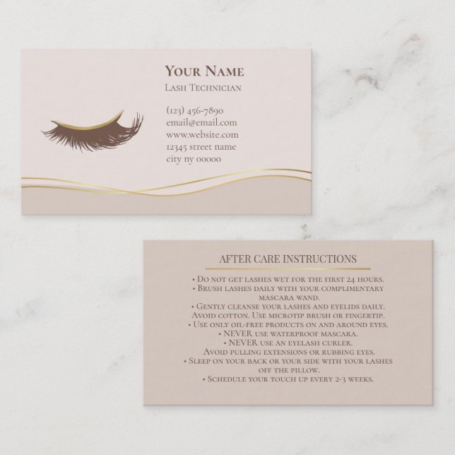 Elegant Lash Technician After care Card Terminkarte (Vorne/Hinten)