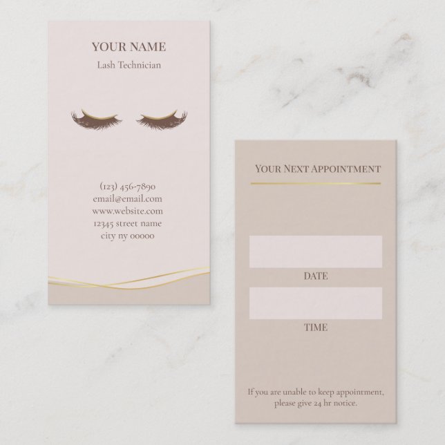 Elegant Lash Technician Appointment Card Terminkarte (Vorne/Hinten)