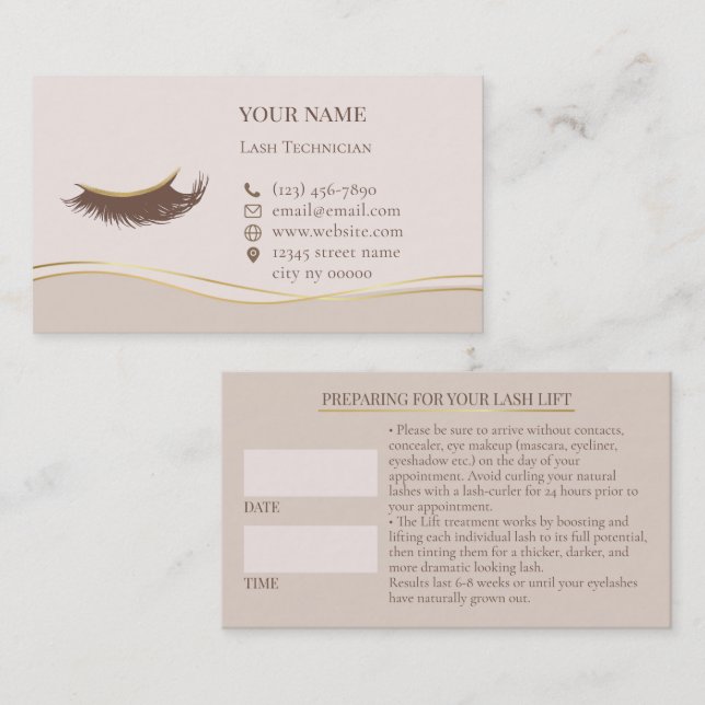 Elegant Lashes Before care Appointment Card Terminkarte (Vorne/Hinten)