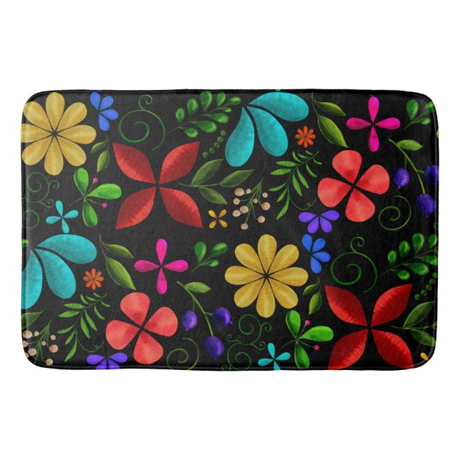 Elegant Latin American Folk Floral Black Badematte (Vorderseite)