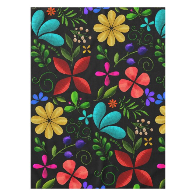 Elegant Latin American Folk Floral Tischdecke (Vorderseite)