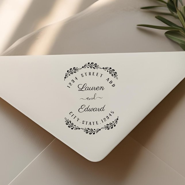Elegant Laurel Couple Names Wedding Rücksendeadres Permastempel (Von Creator hochgeladen)
