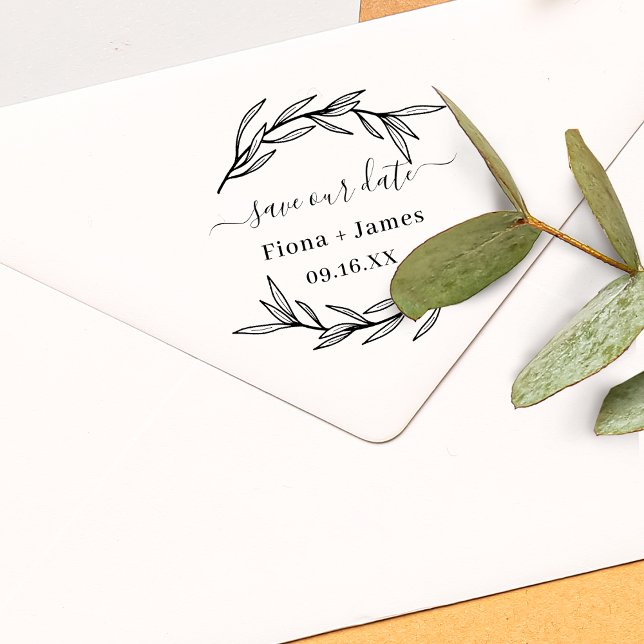 Elegant Laurel Leaf Save the Date Permastempel (Elegant Laurel Leaf Save The Date Self-inking Stamp)