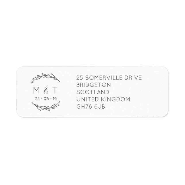 Elegant Laurel Leaf Wedding Rücksendeadressen-Aufk (Vorne)