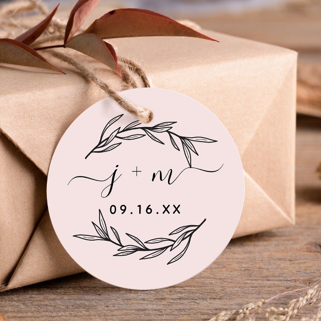Elegant Laurel Verlasse Skriptinitialen Hochzeit Geschenkanhänger (Elegant Laurel Leaves Script Initials Wedding Favor Tags)