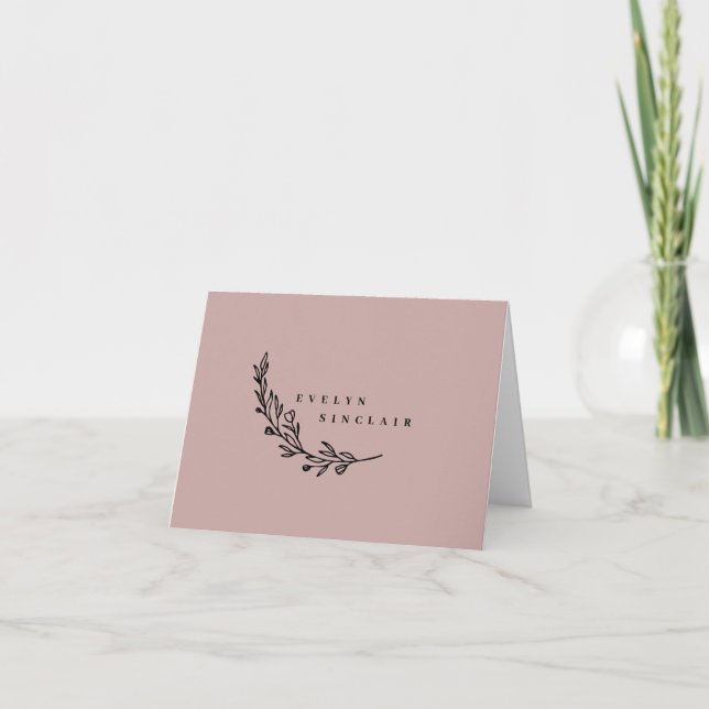 Elegant Laurel Wreath Dusty Pink Schwarz geklappt Dankeskarte (Vorderseite)