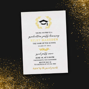 Elegant Laurel Wreath Graduation Party Gold Folieneinladung