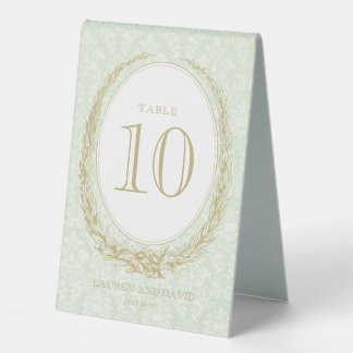 Elegant Laurel Wreath | Green Damask Tischaufsteller