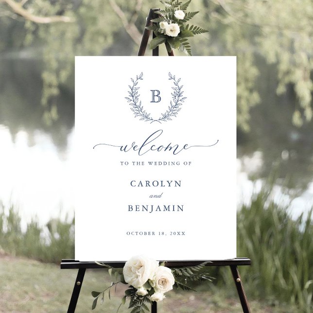 Élégant Laurel Wreath Monogram Crest Affiche de bi (Créateur téléchargé)