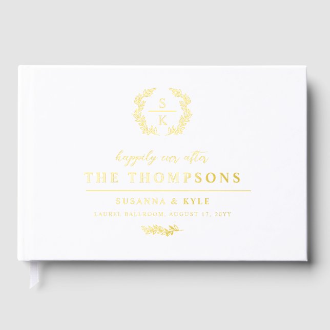 Elegant Laurel Wreath Monogram Typografy Wedding Gästebuch (Vorderseite)