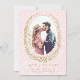 Elegant Laurel Wreath   Rosa Damask-Foto Save The Date