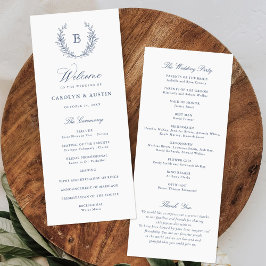 Elegant Laurel Wreath Wappen Monogram Wedding Programm