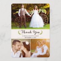 Elegant Laurels Mariage Merci photo carte plat