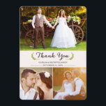 Elegant Laurels Wedding Vielen Dank Foto Flat Card Dankeskarte<br><div class="desc">Elegant Laurels Hochzeit danke Ihnen Foto Flat Card. Bitte beachten Sie: Die Bilder in diesem Design sind nur Platzhalter. Bitte ersetzen Sie sie vor dem Kauf durch eigene Fotos. Diese drei Foto Hochzeit Dankeschön-Karte kann mit Ihren eigenen Fotos und Text angepasst werden. Cream/Elfenbeinhintergrund auf Vorder- und Rückseite. Die Rückseite ist...</div>