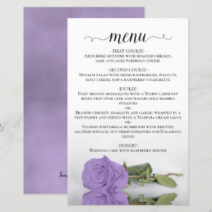 Élégant Lavande Purple Rose Budget Mariage Menu