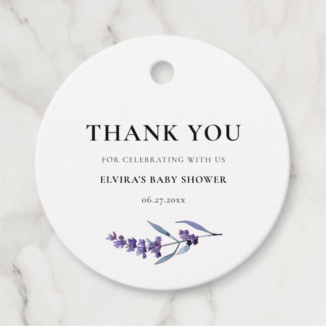 Elegant Lavender Baby Shower Vielen Dank Geschenkanhänger (Vorderseite)