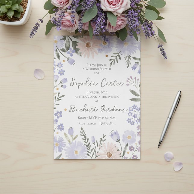 Elegant Lavender Blush Floral Wedding Shower  Einladung (Von Creator hochgeladen)