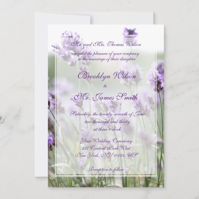 Elegant Lavender Bohemisch Hochzeit Einladungen (Vorderseite)