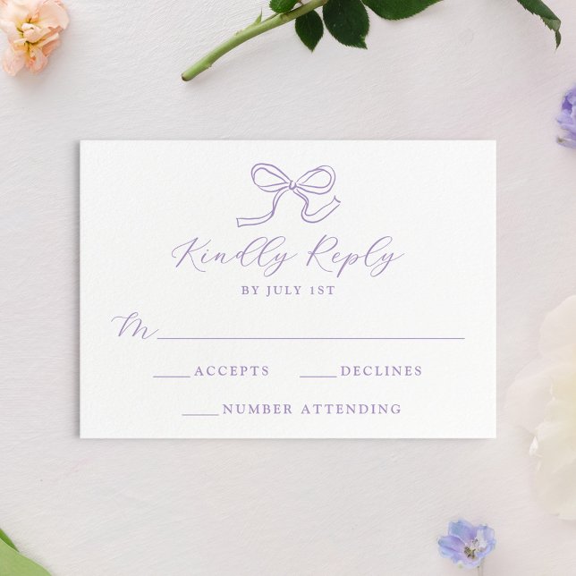 Elegant Lavender Bow Wedding RSVP Karte (Von Creator hochgeladen)