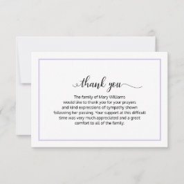Elegant Lavender Calligraphy Funeral Vielen Dank Dankeskarte